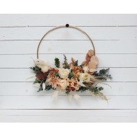 Flower hoop orange rust peach colors. Alternative bridesmaid bouquet. 5017