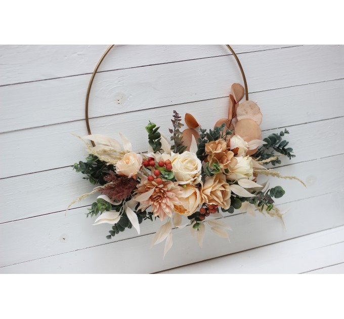 Flower hoop orange rust peach colors. Alternative bridesmaid bouquet. 5017