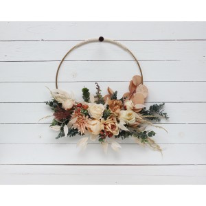 Flower hoop orange rust peach colors. Alternative bridesmaid bouquet. 5017