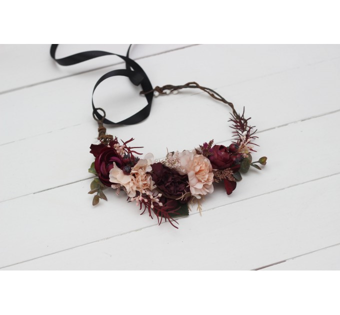 Purple burgundy beige black flower crown. Hair wreath. Flower girl crown. Wedding flowers. 5016