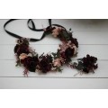 Purple burgundy beige black flower crown. Hair wreath. Flower girl crown. Wedding flowers. 5016