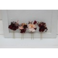  Set of 4 hair pins in  purple burgundy beige black  color scheme. Hair accessories. Flower accessories for wedding.  5016