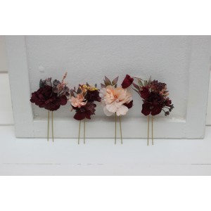  Set of 4 hair pins in  purple burgundy beige color scheme. Hair accessories. Flower accessories for wedding.  5016