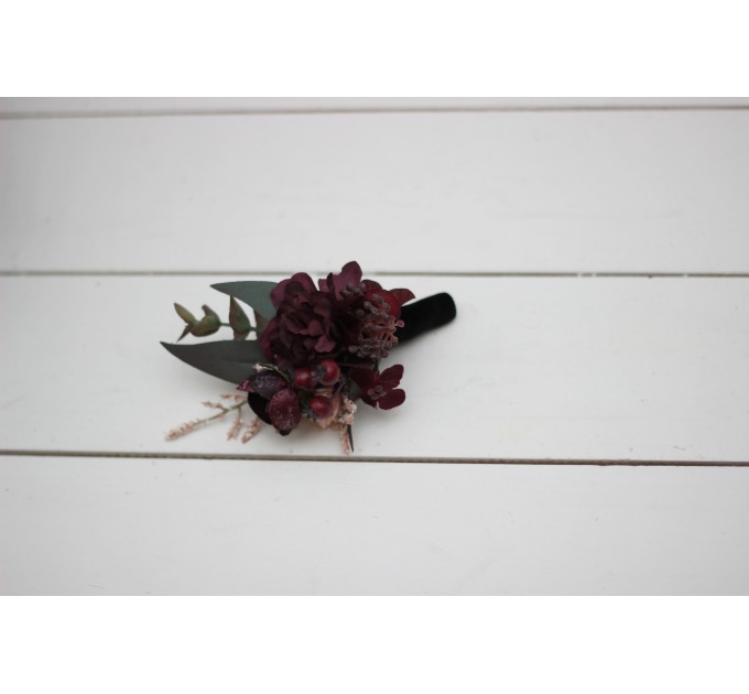Wedding Boutonniere & Wrist Corsage in Purple, Burgundy, Beige & Black | Faux Flower Accessories