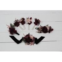  Wedding boutonniere and wrist corsage  in purple burgundy beige black color scheme. Flower accessories. 5016