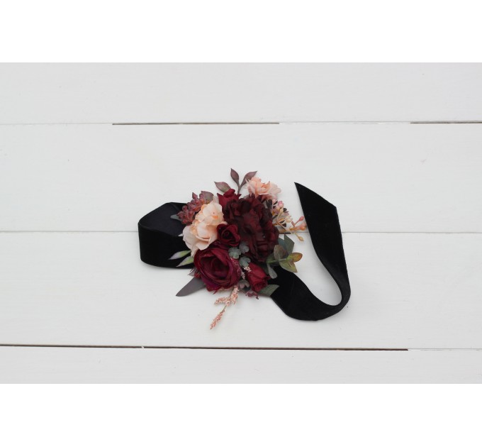 Wedding Boutonniere & Wrist Corsage in Purple, Burgundy, Beige & Black | Faux Flower Accessories
