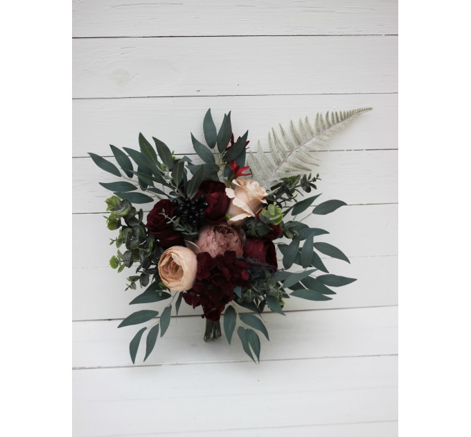 Wedding Bouquets in Deep Burgundy & Beige | Faux Bridal & Bridesmaid Bouquets