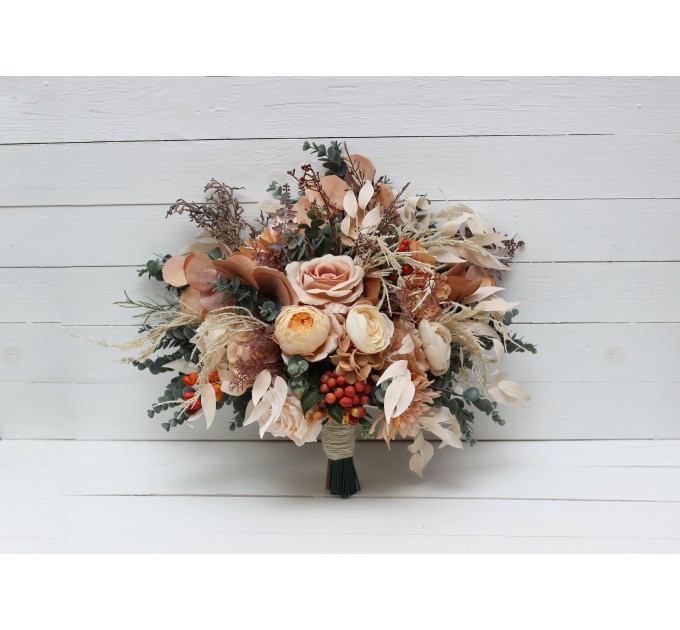 Wedding Bouquets in Orange, Rust & Peach | Faux Bridal & Bridesmaid Bouquets
