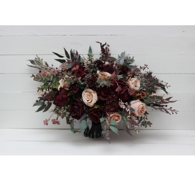 Wedding bouquets in purple burgundy beige black  colors. Bridal bouquet. Cascading bouquet. Faux bouquet. Bridesmaid bouquet. 5016