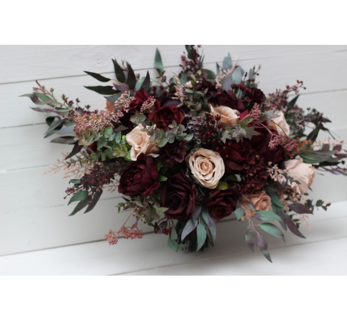 Wedding bouquets in purple burgundy beige black  colors. Bridal bouquet. Cascading bouquet. Faux bouquet. Bridesmaid bouquet. 5016