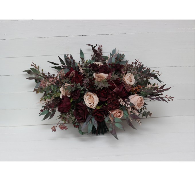 Wedding bouquets in purple burgundy beige black  colors. Bridal bouquet. Cascading bouquet. Faux bouquet. Bridesmaid bouquet. 5016