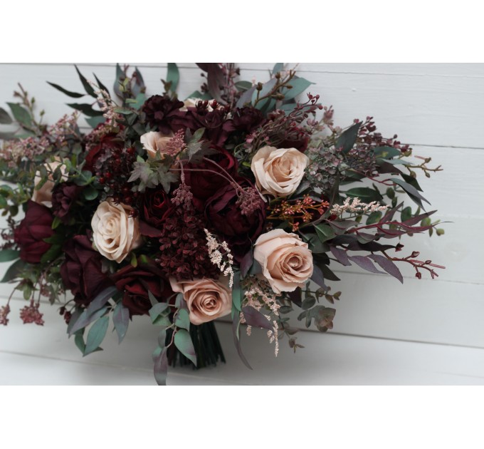 Wedding bouquets in purple burgundy beige black  colors. Bridal bouquet. Cascading bouquet. Faux bouquet. Bridesmaid bouquet. 5016