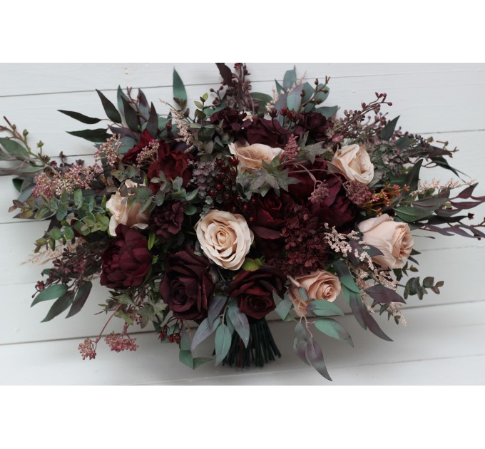 Wedding bouquets in purple burgundy beige black  colors. Bridal bouquet. Cascading bouquet. Faux bouquet. Bridesmaid bouquet. 5016