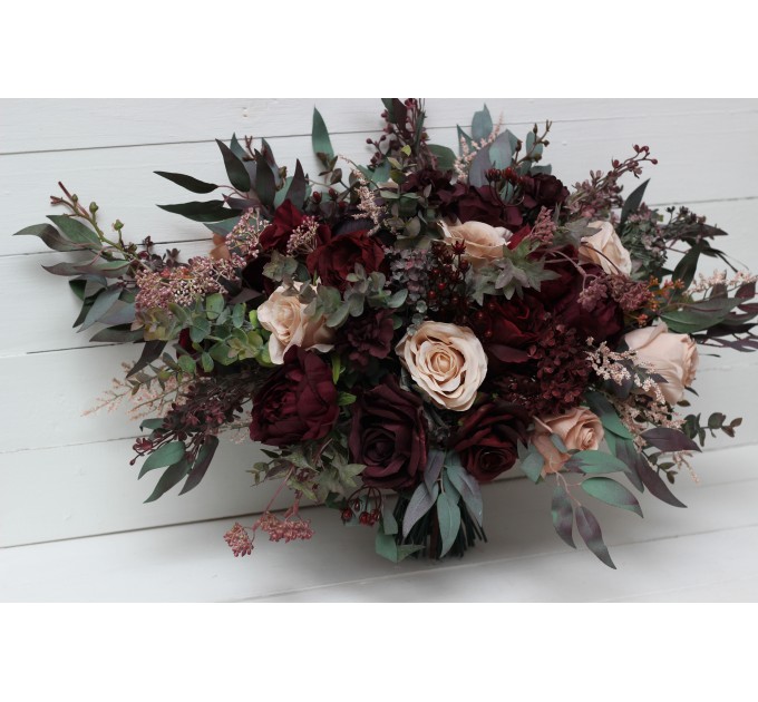 Wedding bouquets in purple burgundy beige black  colors. Bridal bouquet. Cascading bouquet. Faux bouquet. Bridesmaid bouquet. 5016
