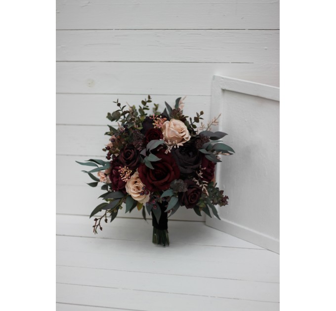 Wedding bouquets in purple burgundy beige black  colors. Bridal bouquet. Cascading bouquet. Faux bouquet. Bridesmaid bouquet. 5016