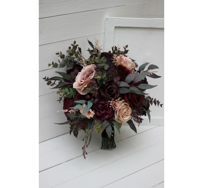 Wedding bouquets in purple burgundy beige black  colors. Bridal bouquet. Cascading bouquet. Faux bouquet. Bridesmaid bouquet. 5016