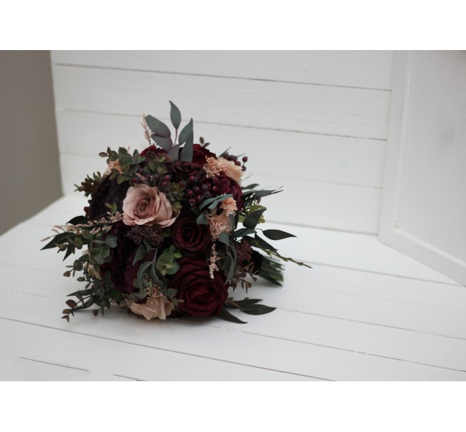 Wedding bouquets in purple burgundy beige black  colors. Bridal bouquet. Cascading bouquet. Faux bouquet. Bridesmaid bouquet. 5016