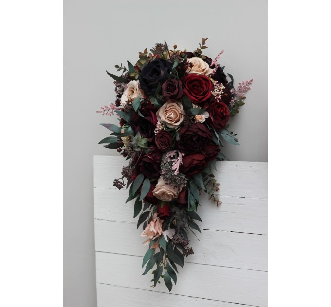 Wedding bouquets in purple burgundy beige black  colors. Bridal bouquet. Cascading bouquet. Faux bouquet. Bridesmaid bouquet. 5016