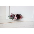 Flower comb in burgundy dusty pink color scheme. Wedding accessories for hair. Bridal flower comb. Bridesmaid floral comb. 5019