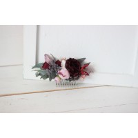 Flower comb in burgundy dusty pink color scheme. Wedding accessories for hair. Bridal flower comb. Bridesmaid floral comb. 5019