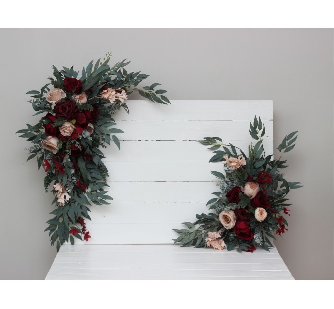  Flower arch arrangement in burgundy beige colors.  Arbor flowers. Floral archway. Faux flowers for wedding arch. 5018