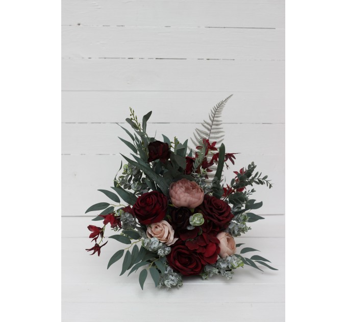 Flower arch arrangement in burgundy beige colors.  Arbor flowers. Floral archway. Faux flowers for wedding arch. 5018