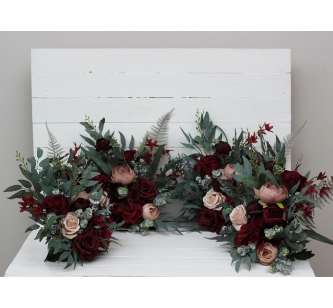  Flower arch arrangement in burgundy beige colors.  Arbor flowers. Floral archway. Faux flowers for wedding arch. 5018