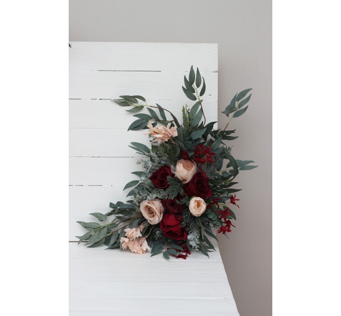  Flower arch arrangement in burgundy beige colors.  Arbor flowers. Floral archway. Faux flowers for wedding arch. 5018