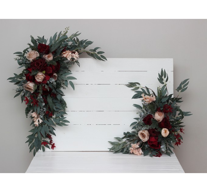  Flower arch arrangement in burgundy beige colors.  Arbor flowers. Floral archway. Faux flowers for wedding arch. 5018