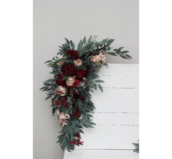  Flower arch arrangement in burgundy beige colors.  Arbor flowers. Floral archway. Faux flowers for wedding arch. 5018