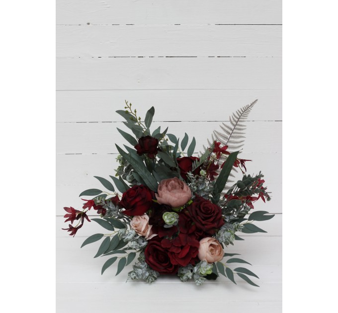  Flower arch arrangement in burgundy beige colors.  Arbor flowers. Floral archway. Faux flowers for wedding arch. 5018
