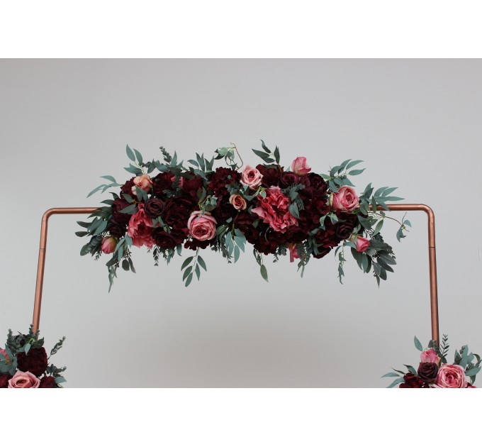 Flower Arch Arrangement in Burgundy, Black & Pink | Faux Floral Archway for Wedding
