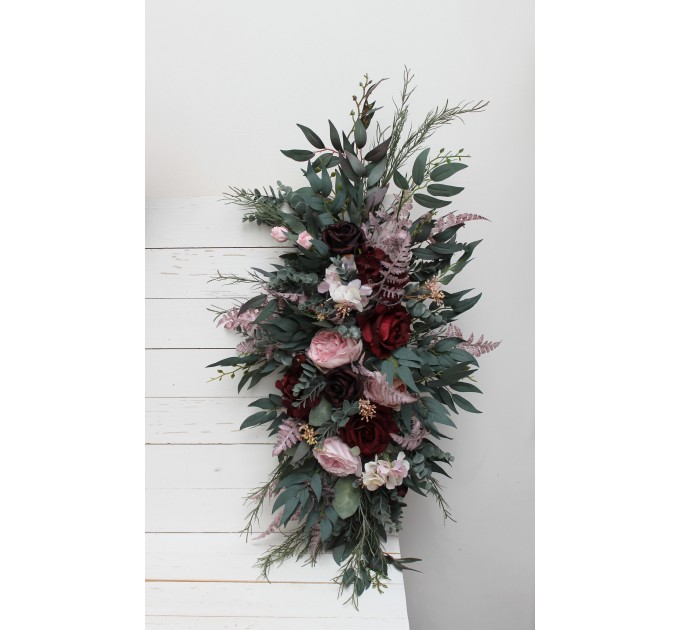  Flower arch arrangement in burgundy dusty pink colors.  Arbor flowers. Floral archway. Faux flowers for wedding arch. 5019
