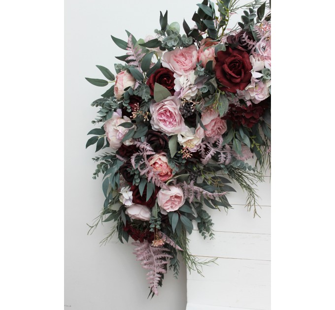  Flower arch arrangement in burgundy dusty pink colors.  Arbor flowers. Floral archway. Faux flowers for wedding arch. 5019