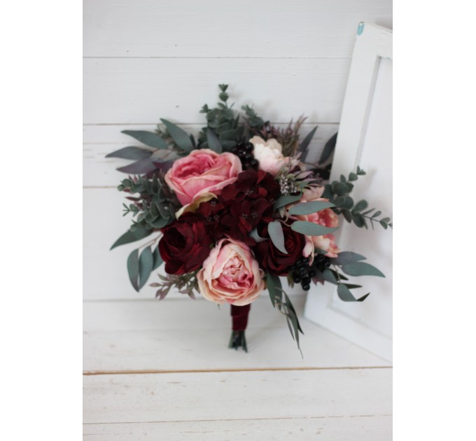 Burgundy, and Pink Wedding Bouquets – Cascading Faux Bridal Designs