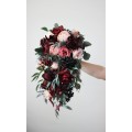 Burgundy, and Pink Wedding Bouquets – Cascading Faux Bridal Designs