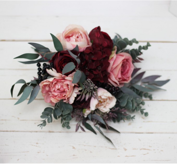 Burgundy, and Pink Wedding Bouquets – Cascading Faux Bridal Designs