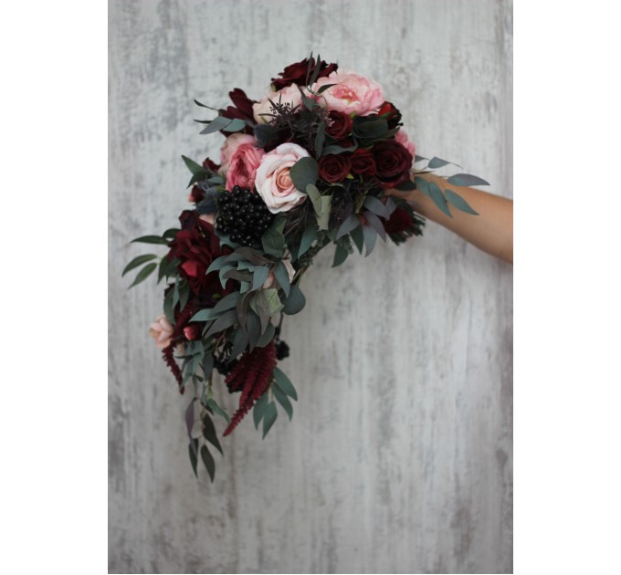 Burgundy, and Pink Wedding Bouquets – Cascading Faux Bridal Designs