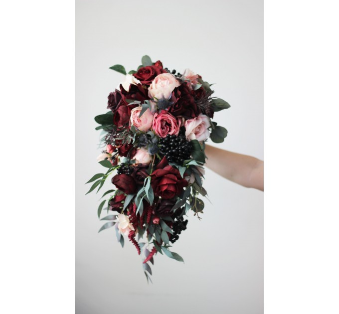 Burgundy, and Pink Wedding Bouquets – Cascading Faux Bridal Designs