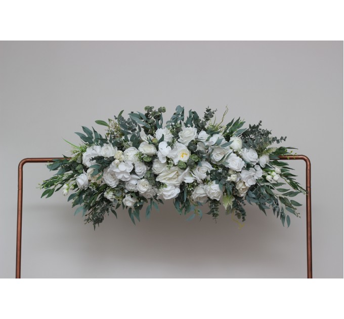  Flower arch arrangement in white colors.  Arbor flowers. Floral archway. Faux flowers for wedding arch. 5021