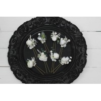  Set of 8 hair pins in  white color scheme. Hair accessories. Flower accessories for wedding. 5021