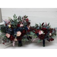 Wedding bouquets in burgundy navy blue blush pink colors. Bridal bouquet. Cascading bouquet. Faux bouquet. Bridesmaid bouquet. 5022-1