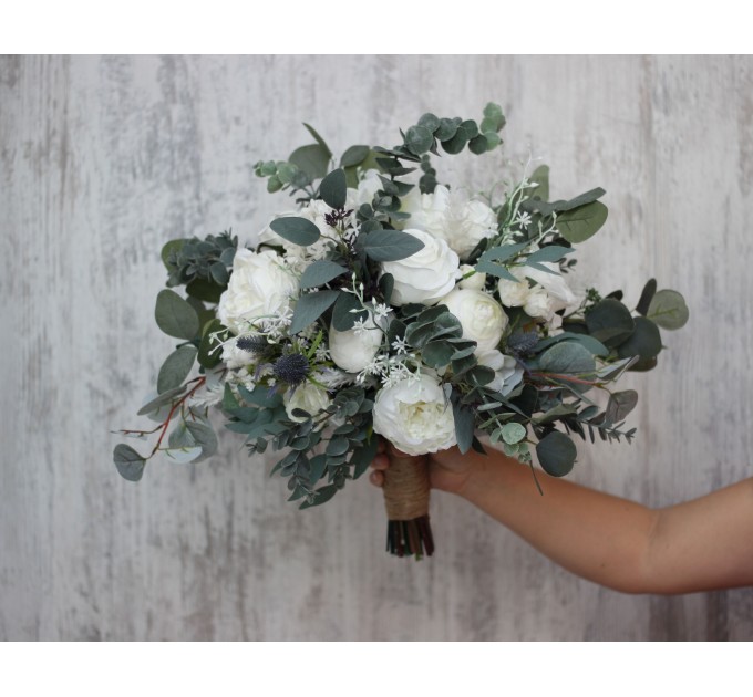 Wedding bouquets in white colors. Bridal bouquet. Cascading bouquet. Faux bouquet. Bridesmaid bouquet. 5021