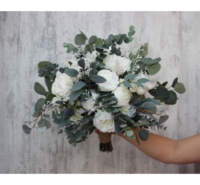 Wedding bouquets in white colors. Bridal bouquet. Cascading bouquet. Faux bouquet. Bridesmaid bouquet. 5021