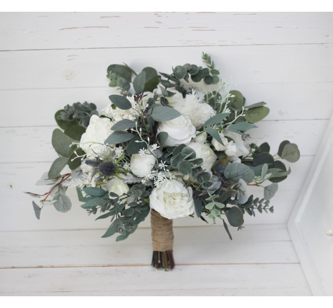 Wedding bouquets in white colors. Bridal bouquet. Cascading bouquet. Faux bouquet. Bridesmaid bouquet. 5021