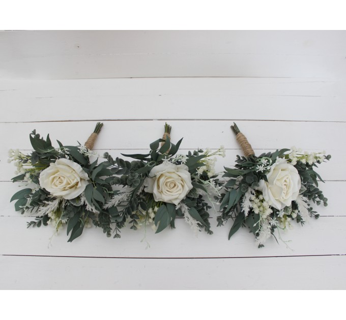 Wedding bouquets in white colors. Bridal bouquet. Cascading bouquet. Faux bouquet. Bridesmaid bouquet. 5021