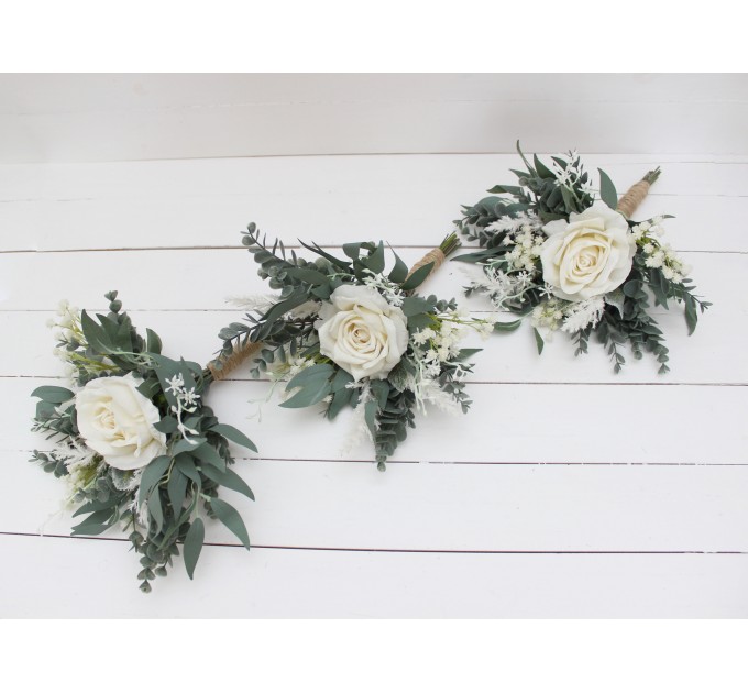 Wedding bouquets in white colors. Bridal bouquet. Cascading bouquet. Faux bouquet. Bridesmaid bouquet. 5021