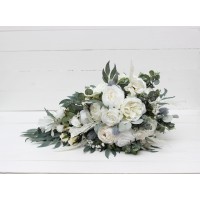 Wedding bouquets in white colors. Bridal bouquet. Cascading bouquet. Faux bouquet. Bridesmaid bouquet. 5021