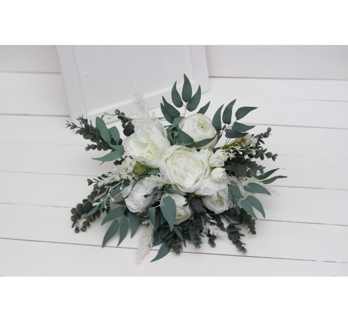 Wedding bouquets in white colors. Bridal bouquet. Cascading bouquet. Faux bouquet. Bridesmaid bouquet. 5021