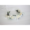 White flower crown. Hair wreath. Flower girl crown. Wedding flowers. 5021